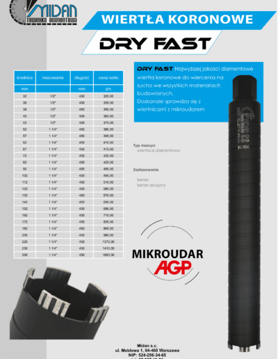 Wiertła koronowe DRY FAST MIDAN